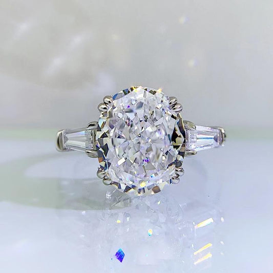 S925 Sterling Silver Ice Flower Cut Oval Four Claws High Carbon Ring 9*11mm 8A Cubic Zirconia Ring-461(25%)