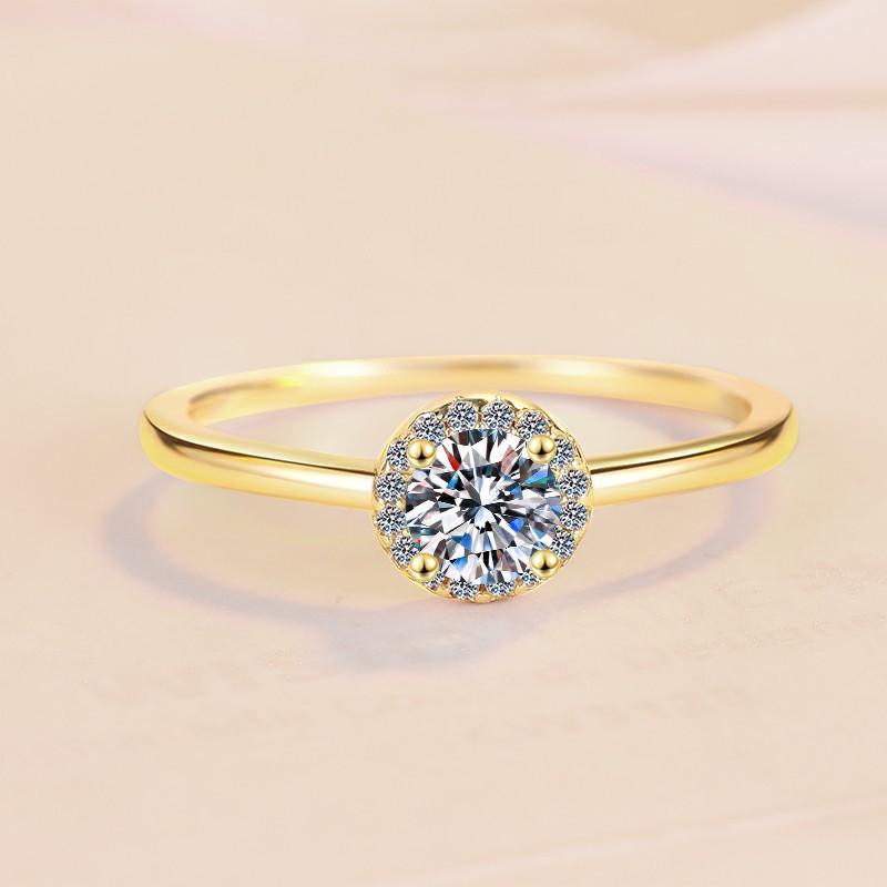 S925 Sterling Silver Golden Oval Thin Ring Synthetic Moissanite Ring-262(35%)