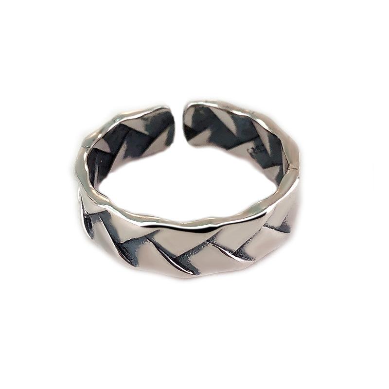 S925 Sterling Silver Vintage Distressed Braided Twist Open Ring -625(45%)