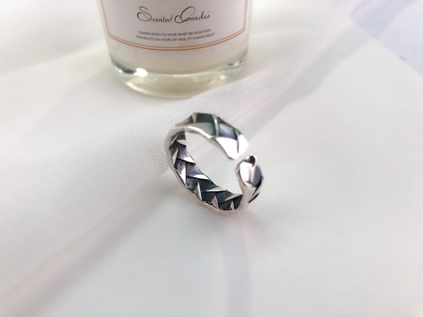 S925 Sterling Silver Vintage Distressed Braided Twist Open Ring -625(45%)