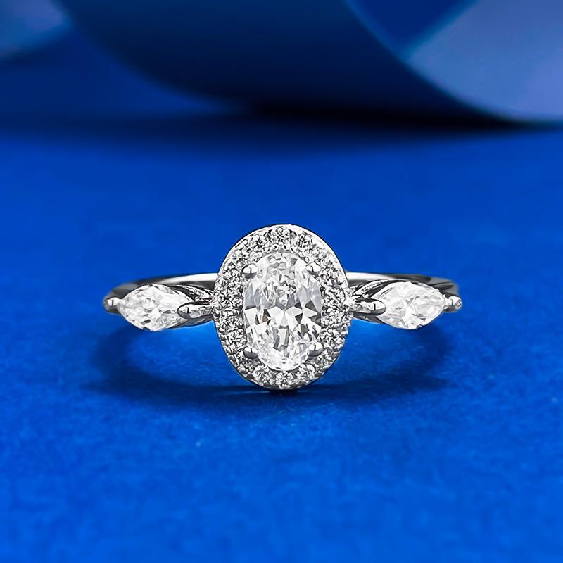 S925 Sterling Silver Three-stones Oval Cut Oval Ring 4*6mm 6A Cubic Zirconia Ring-178(35%)