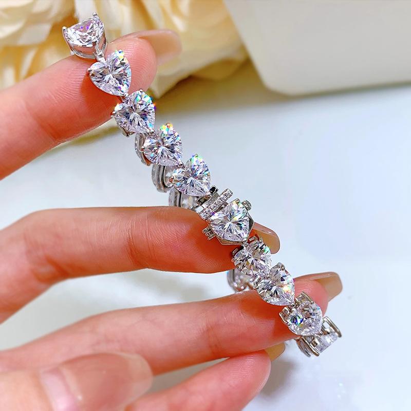 S925 Sterling Silver Bracelet Full Heart 8A Cubic Zirconia Bracelet-306(15%)