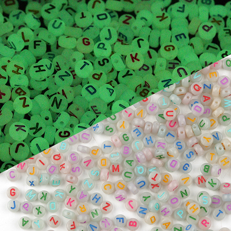 Acrylic Luminous Flat round Loose Beads Translucent Colorful Beads/Love Beads/Digital Beads Diy Jewelry Accessories