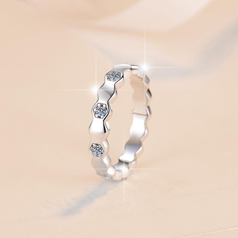 S925 Sterling Silver Honeycomb Band Ring Synthetic Moissanite Ring fashion jewelry accessory woman girl promise ring-188(35%)