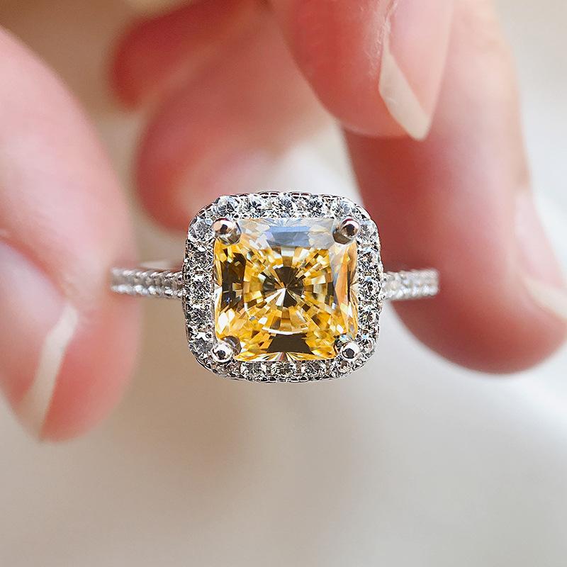 S925 Sterling Silver Cushion Shape Square White/Yellow/Pink 7*7mm 6A Cubic Zirconia Ring-147(45%)