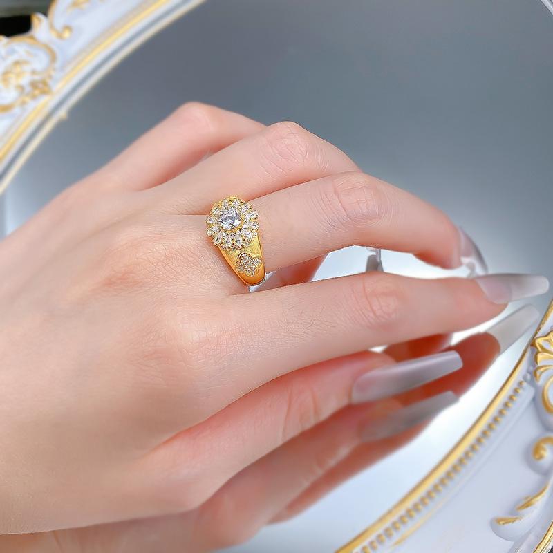 S925 Sterling Silver Golden Plated Brushed Ring 6A Cubic Zirconia Ring fashion jewelry accessory woman girl promise ring Springtok-350(35%)
