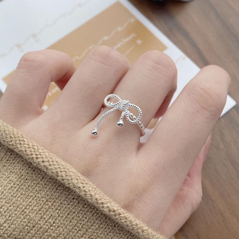 S925 Sterling Silver Bowknot Braided Open Ring for Women - 518(45%)