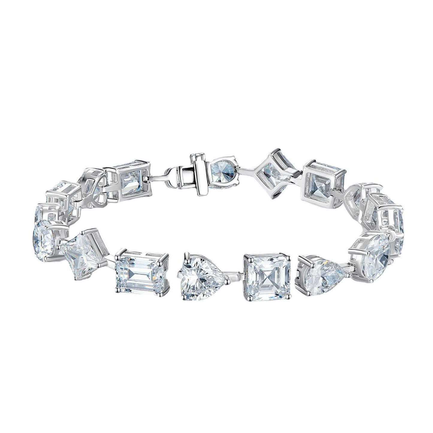 S925 Sterling Silver Full Irregular Square/Heart/Rectangular/Oval 8A Cubic Zirconia Bracelet-303(15%)