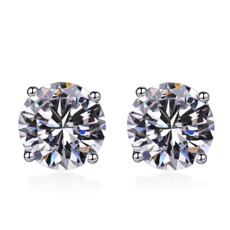 2. S925 Sterling Silver High Grade Synthetic Moissanite  Four-Claw Stud Earrings