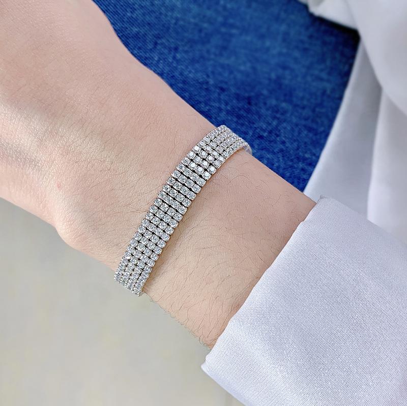 S925 Sterling Silver Four Row Full Silver Plated  White Golden 8A Cubic Zirconia Bracelet-304(15%)