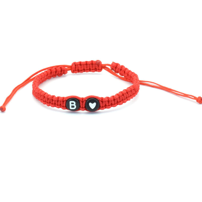 Simple Couple Bracelet with New 26 English Letters and Peach Heartded Red Rope Simple Couple Bracelet