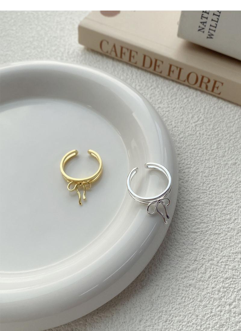 S925 Sterling Silver Simple Bowknot Ring for Women Open Ring -510(45%)