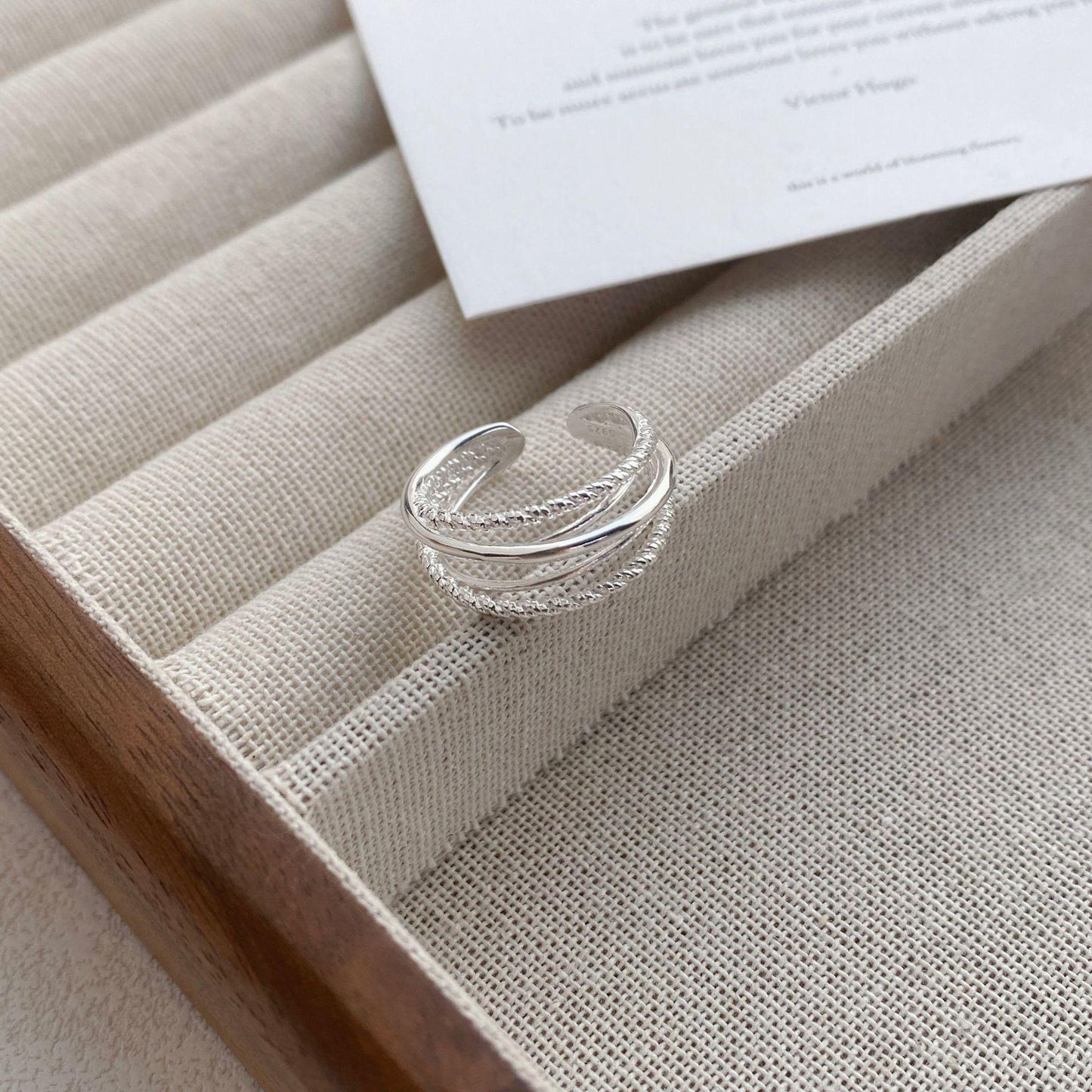 S925 Sterling Silver Multi-layered Twist Wire Ring Women's Open Ring -489(45%)