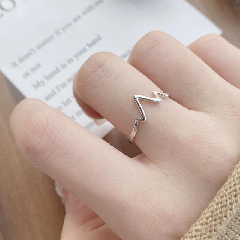 S925 Sterling Silver Simple ECG Ring Switchable Index Finger Women Ring-521(45%)