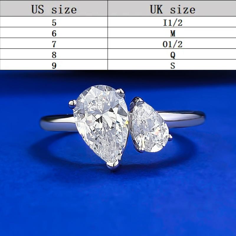 S925 Sterling Silver Ice Flower Cut Double Pear-Shaped Ring 6 * 9mm 8A Cubic Zirconia Ring fashion jewelry accessory woman girl promise ring-387(35%)