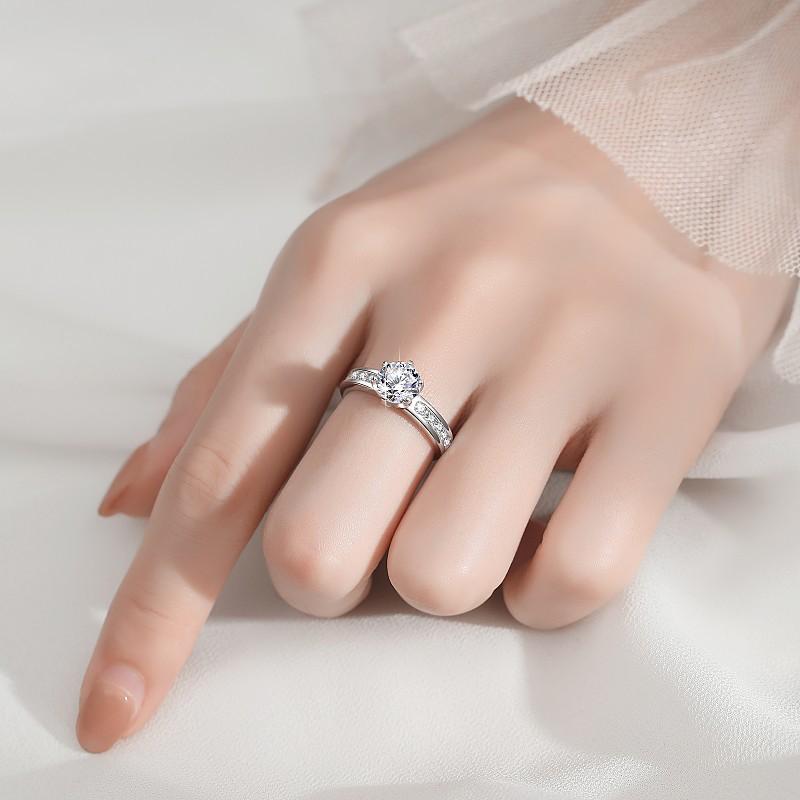 NO.108 S925 Sterling Silver Ring Six-Claw Crown  Synthetic Moissanite fashion jewelry accessory woman girl promise ring Springtok