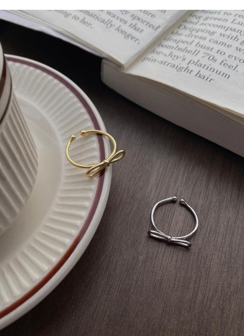 S925 Sterling Silver Simple Line Hollow Bowknot Ring Open Ring for Women -500(45%)