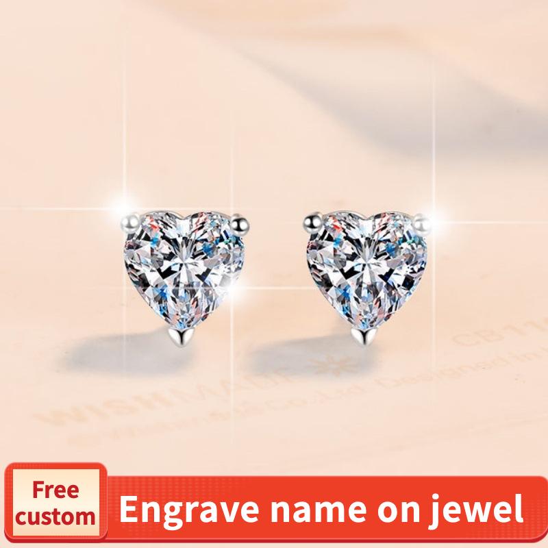 S925 Sterling Silver Heart-Shaped Earrings Synthetic Moissanite Earrings Daily Life Earrings(35%)-648