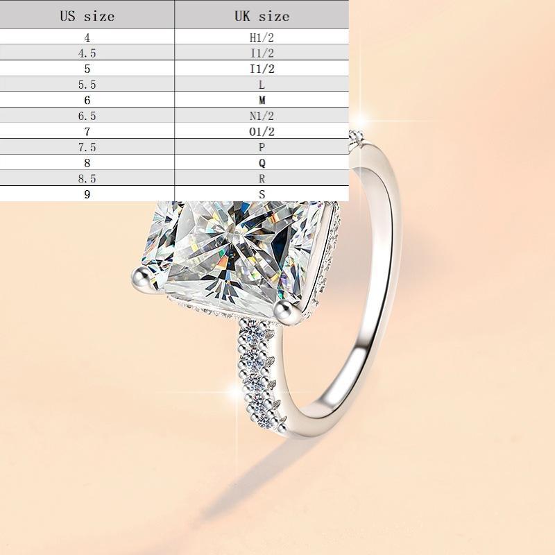 8A Cubic Zirconia S925 Sterling Silver Radiant Rock Sugar Ring Synthetic Ring 3/5/10Carats-158(35%)