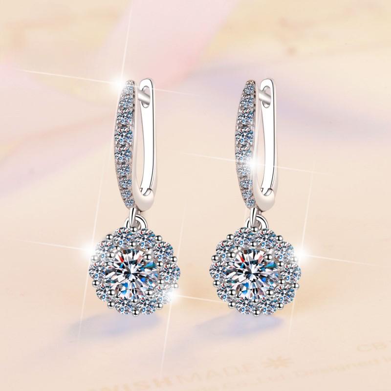 45. S925 Sterling Silver Flower Dangling Earrings Round Earrings