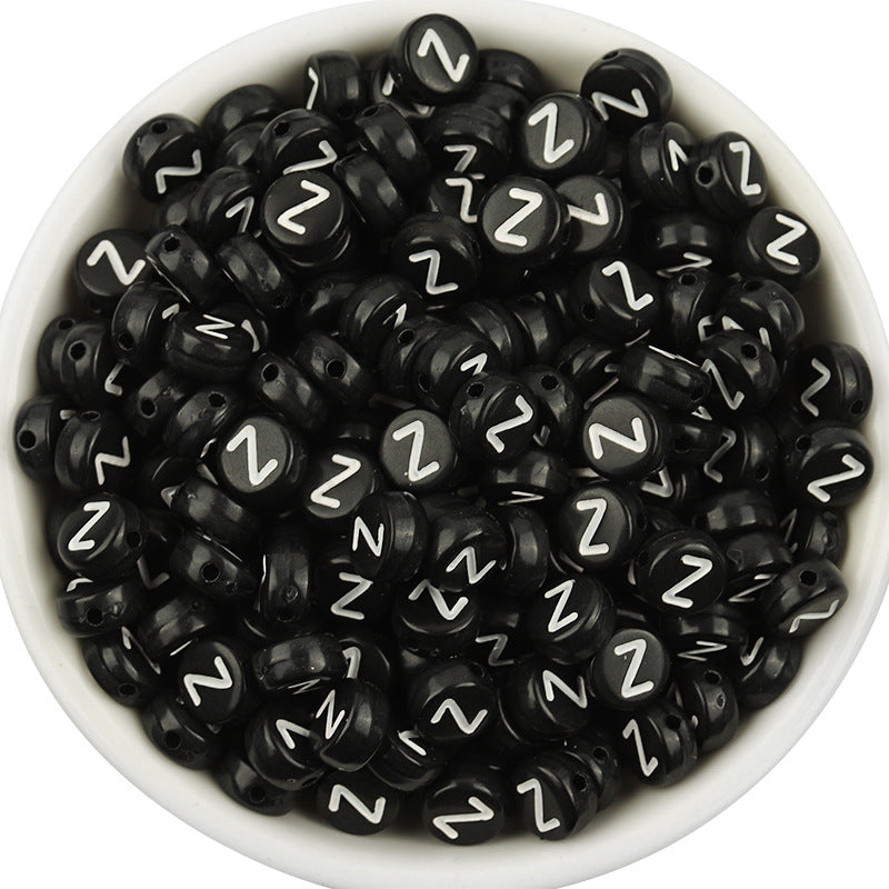 100 Pcs/Pack Acrylic Flat round Beads Diy Black Background White Love Beads/Single English Letter Loose Beads