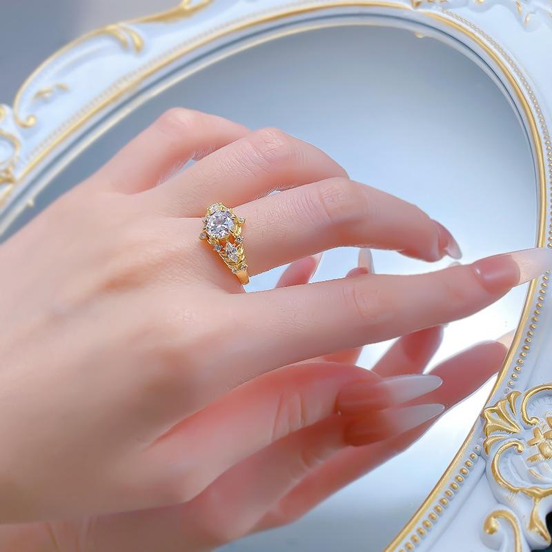 S925 Sterling Silver Horse Eye Golden Plated Oval 7*7mm 6A Cubic Zirconia Ring-440(25%)