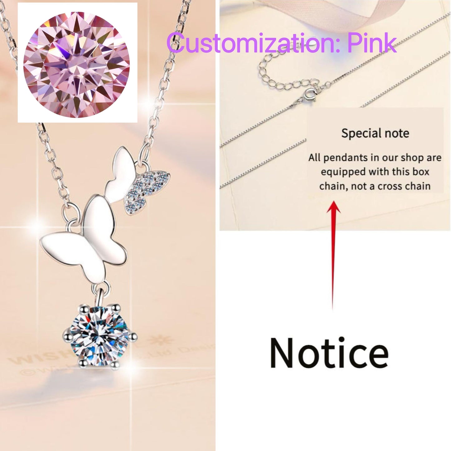 60. S925 Sterling Silver Butterfly Necklace Synthetic Moissanite Necklace