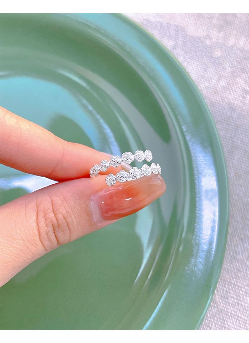 S925 Sterling Silver Rose Flower Ring Open Finger Ring For Women -528(45%)