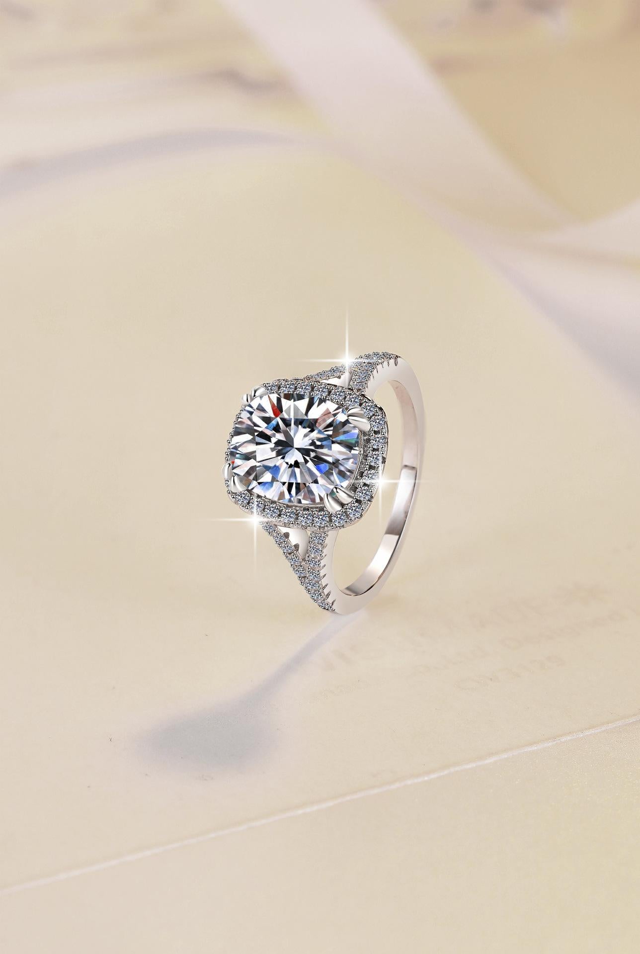 S925 Sterling Silver V-Shaped Cushion Square Ring Synthetic Moissanite Ring 4Carat-466 young  moissanite(25%)