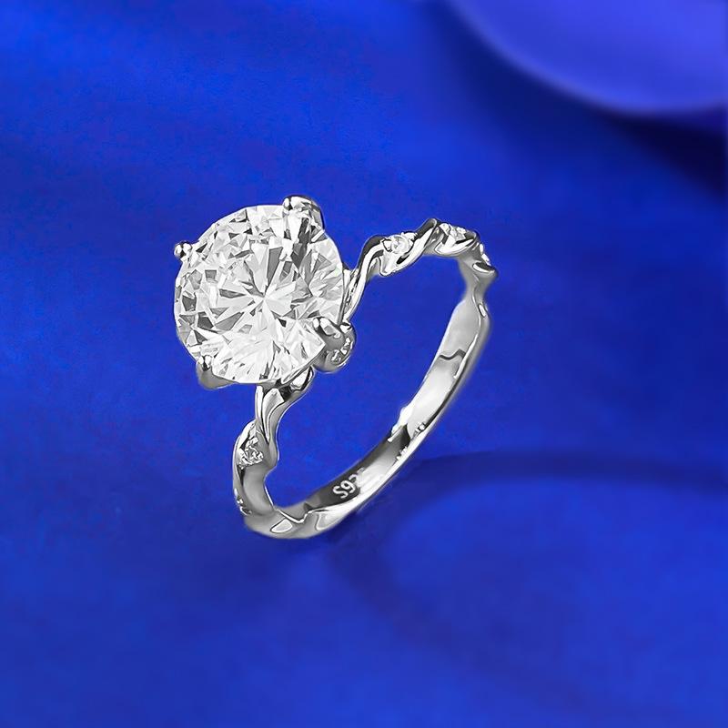 S925 Sterling Silver Wrapped White Golden Four-claws Round 9*9mm 6A Cubic Zirconia Ring-430(25%)