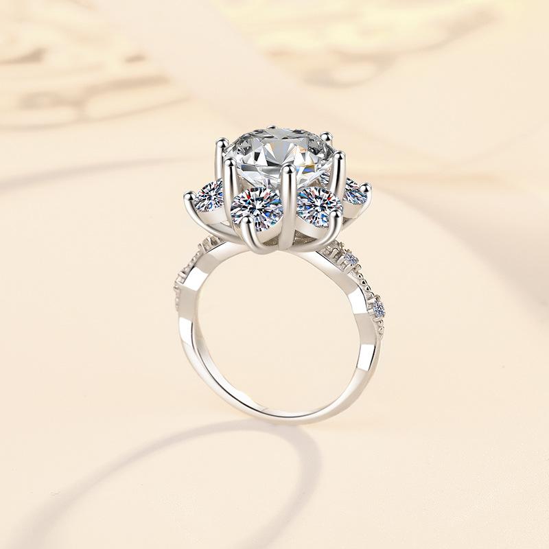 NO.127 S925 Sterling Silver Synthetic Moissanite Ring Flower Ring fashion jewelry accessory woman girl promise ring Springtok