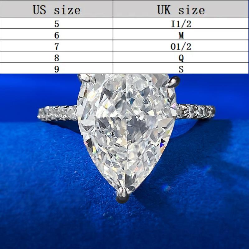 S925 Sterling Silver Pear Shaped Ice Flower Cut Ring 10*14mm 8A Cubic Zirconia Ring fashion jewelry accessory woman girl promise ring Springtok-360(35%)