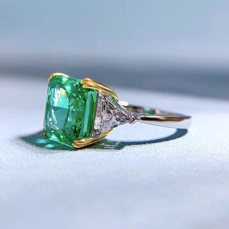 S925 Sterling Silver Green Three stones Square 10*10mm 6A Cubic Zirconia Ring-138(45%)