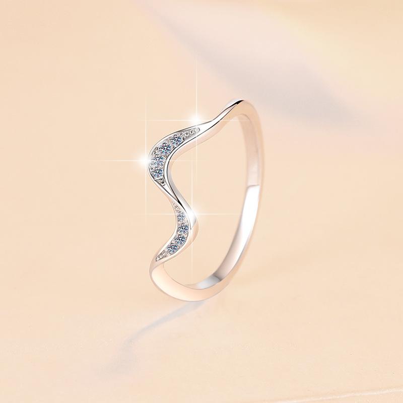 S925 Sterling Silver Wavy Ring Synthetic Moissanite Ring-364(35%)