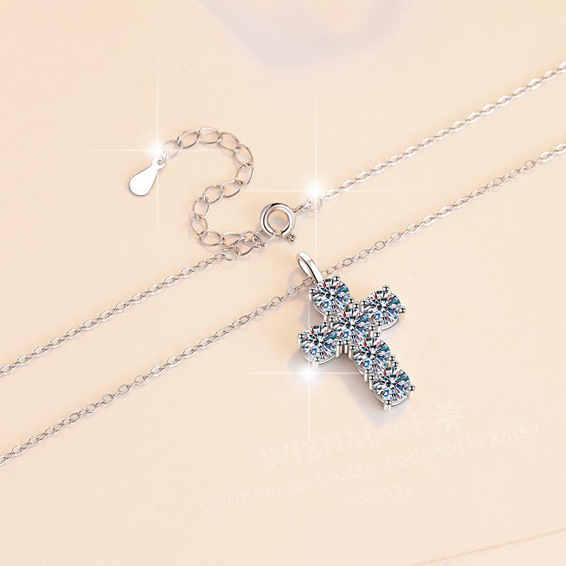 S925 Sterling Silver Synthetic Moissanite Big Cross Pendant birthday gift silver jewelry minimalist necklace pendant necklace-321(35%)