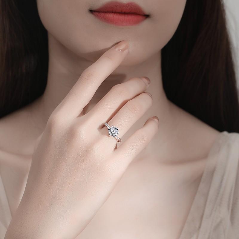 NO.103 Pink-S925 Sterling Silver D Color Synthetic Moissanite Six-claws Ring 1/2/3/5 Carat Elegant Luxury Daily Life Woman Birthday Gift Engagement Springtok