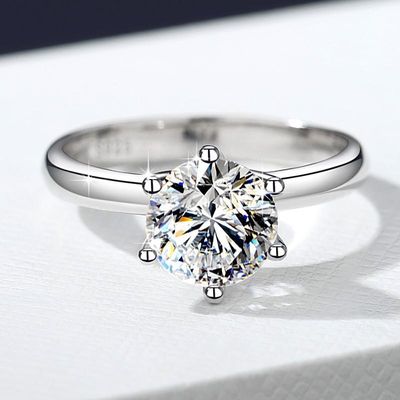 NO.103 Pink-S925 Sterling Silver D Color Synthetic Moissanite Six-claws Ring 1/2/3/5 Carat Elegant Luxury Daily Life Woman Birthday Gift Engagement Springtok