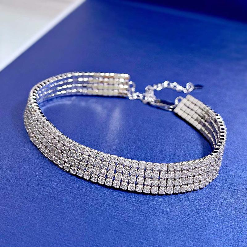 S925 Sterling Silver Four Row Full Silver Plated  White Golden 8A Cubic Zirconia Bracelet-304(15%)