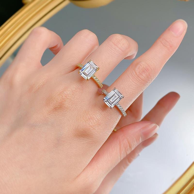 S925 Sterling Silver Grandma Cut Square Sugar Ring 7*10mm 6A Cubic Zirconia Ring Springtok-388(35%)