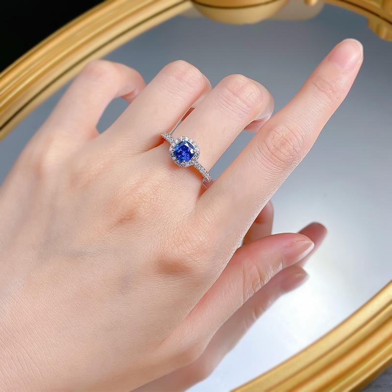S925 Sterling Silver Blue Cushion Cut Sqare Ring 6*6mm 6A Cubic Zirconia Ring-376(35%)