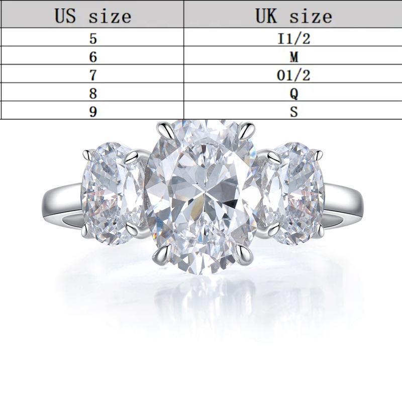 S925 Sterling Silver Big Three-stones Oval Cut Oval Ring 8*11mm 6A Cubic Zirconia Ring-234(35%)