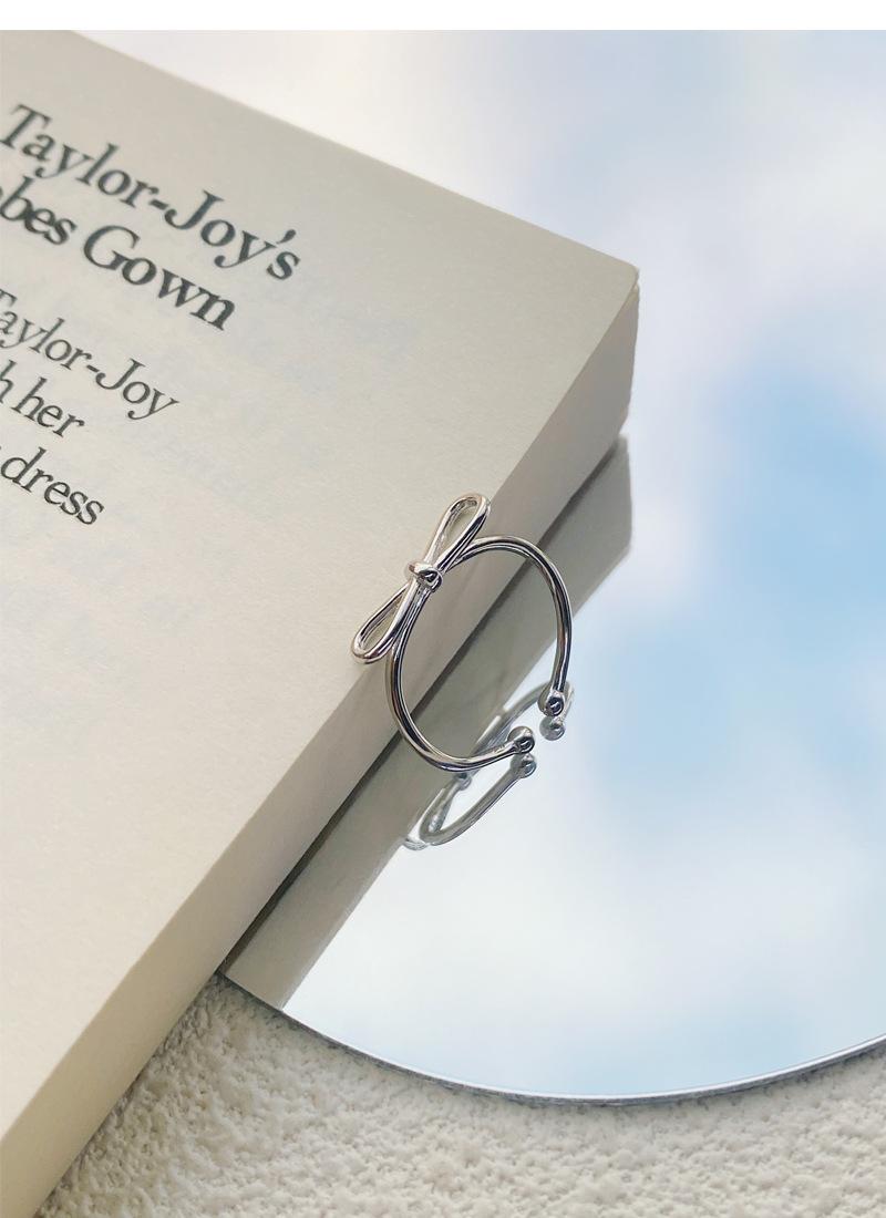 S925 Sterling Silver Simple Line Hollow Bowknot Ring Open Ring for Women -500(45%)