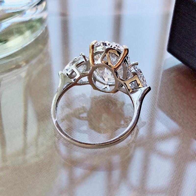 S925 Sterling Silver Purple Three-stones Oval Cut Oval Ring 10*14mm 6A Cubic Zirconia Ring Purple/Yellow/White-365(35%)