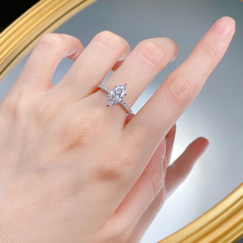 S925 Sterling Silver Marquise Cut Horse Eye Ring 6*12mm 8A Cubic Zirconia Ring fashion jewelry accessory woman girl promise ring-108(35%)