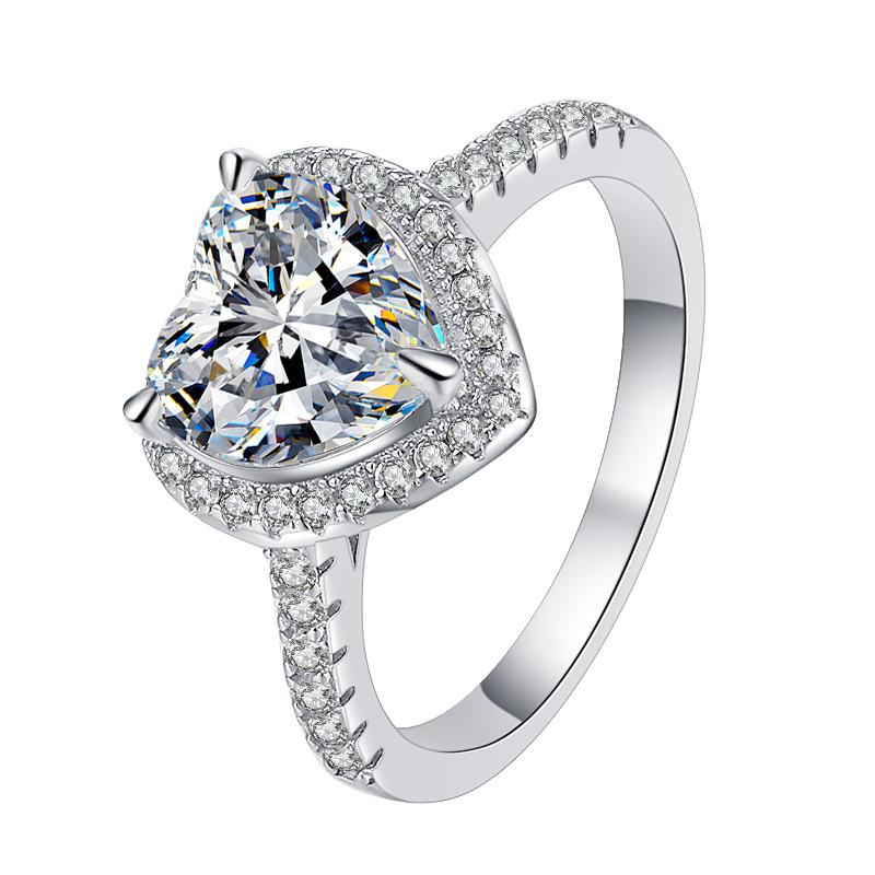 NO.134 S925 Sterling Silver Heart-Shaped Ring Synthetic Moissanite Ring fashion jewelry accessory woman girl promise ring Springtok