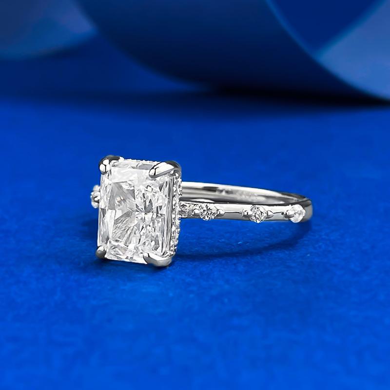 S925 Sterling Silver Ice Flower Cut Rectangular 6*8mm 6A Cubic Zirconia Ring-427(25%)