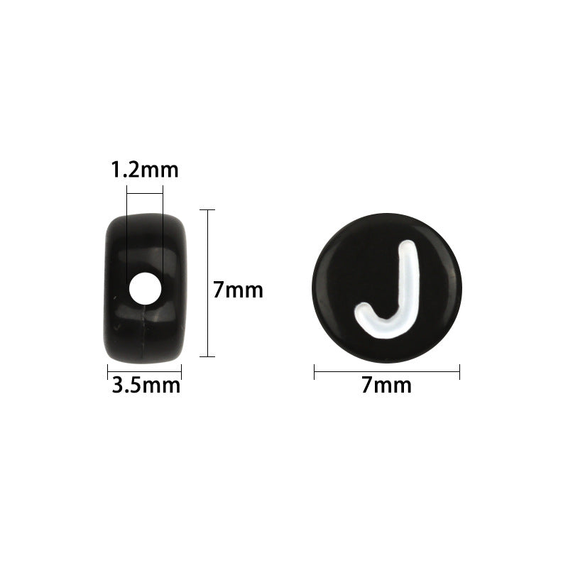 100 Pcs/Pack Acrylic Flat round Beads Diy Black Background White Love Beads/Single English Letter Loose Beads