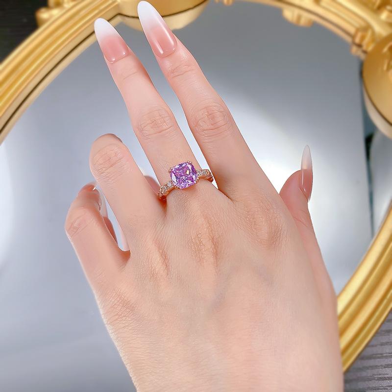 S925 Sterling Silver Purple Five-Flower Square Ring 9*9mm 6A Cubic Zirconia Ring-417(25%)