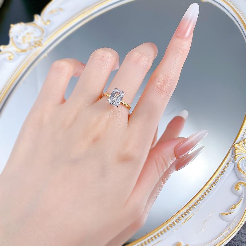 S925 Sterling Silver Radiant Cut Rectangular Ring 7*10mm 6A Cubic Zirconia Ring-372(35%)