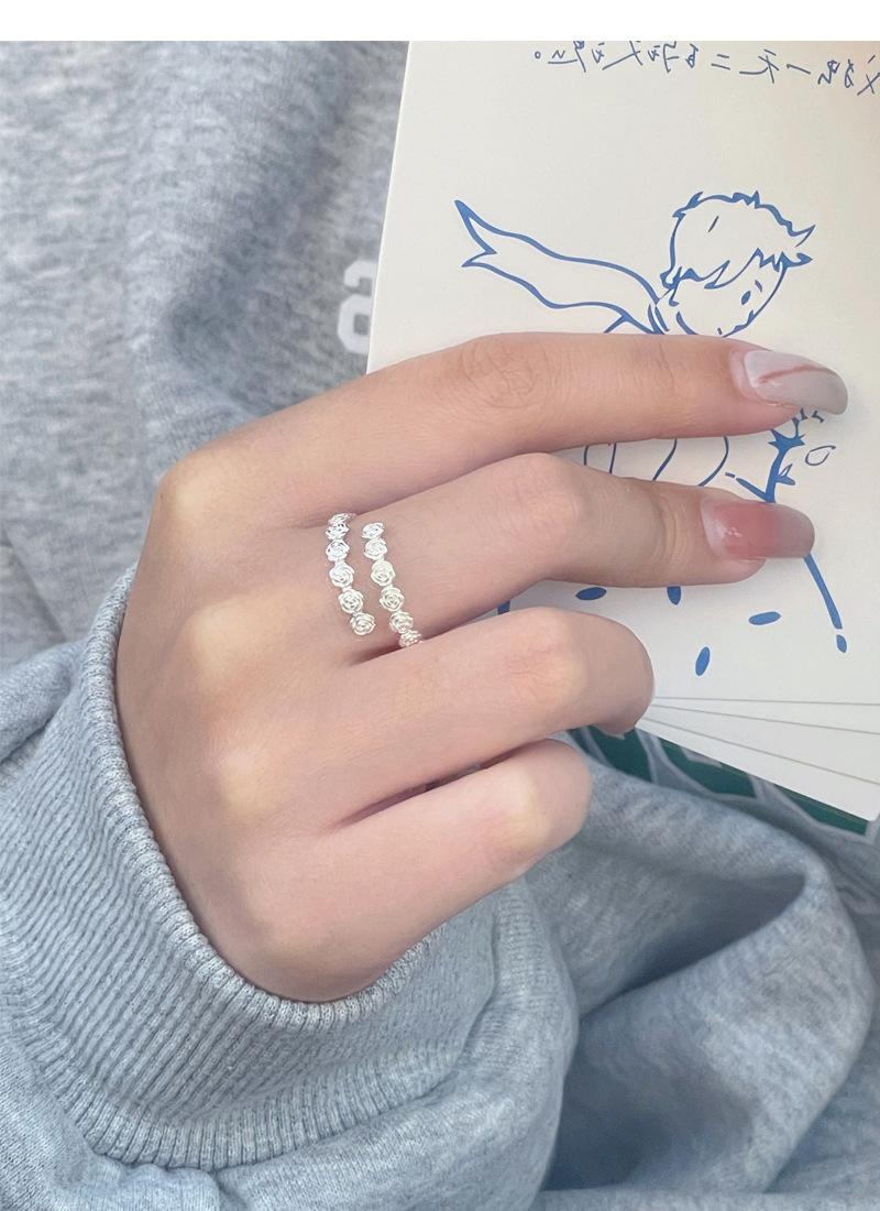 S925 Sterling Silver Rose Flower Ring Open Finger Ring For Women -528(45%)